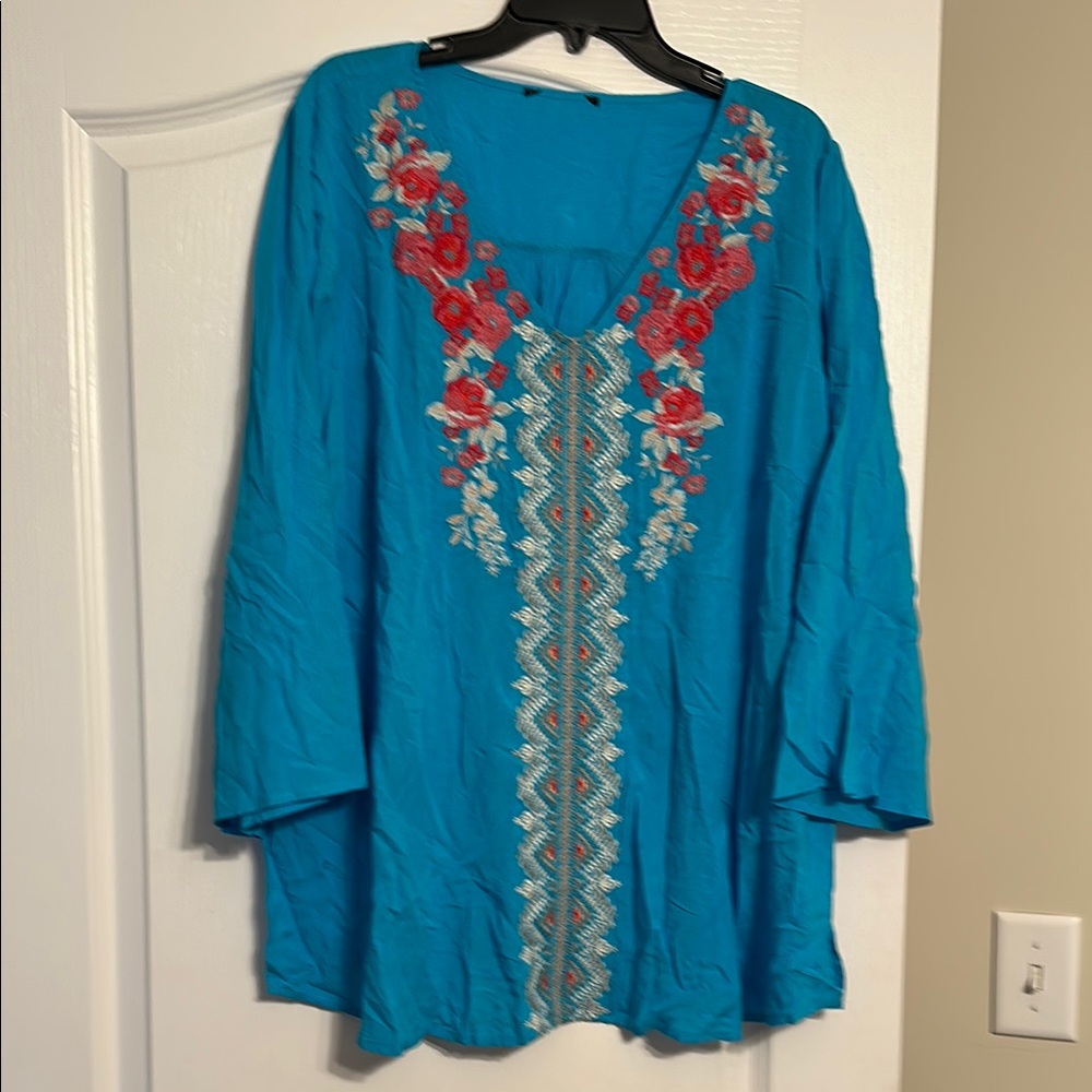 Embroidered Turquoise Women's Top